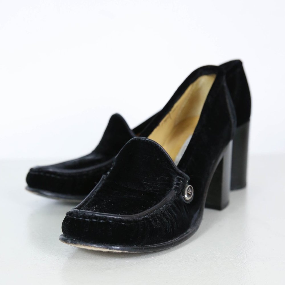 Patrick Cox Black Velvet Heeled Loafer